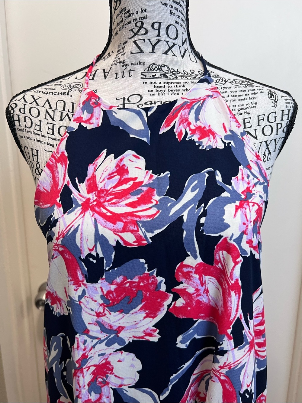 VICI Navy Floral Halter Maxi Dress Open Back Small wedding guest vacation - Picture 5 of 9